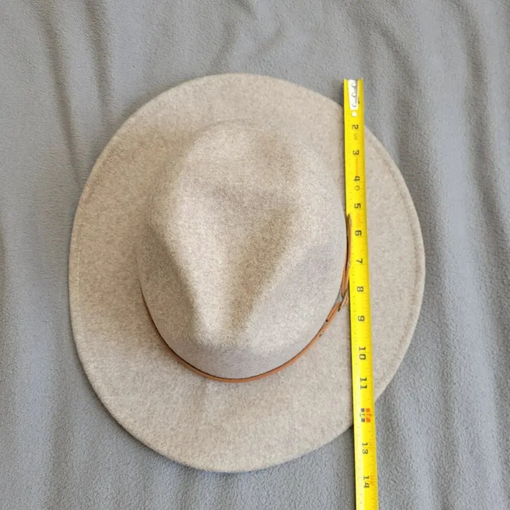 Beige Wool Blend Fedora Hat Thin Strap Classic Style Project Hat Asymetric - Picture 11 of 13